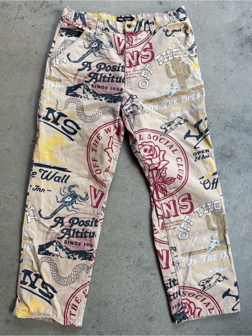 Vans Drill Chore Carpenter Pants Men's 36 All Over Print Tan Loose Fit